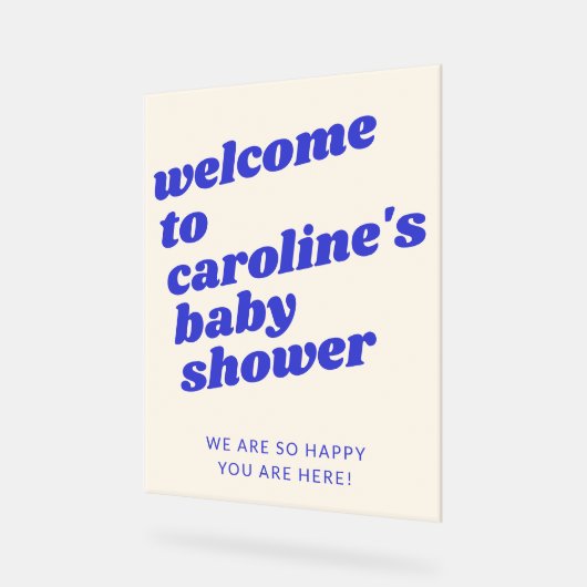 Custom Modern Blue Retro Baby Shower Welcome アクリルサイン (傾斜)