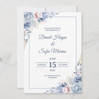 Custom Modern Blue Wedding Invitation 招待状