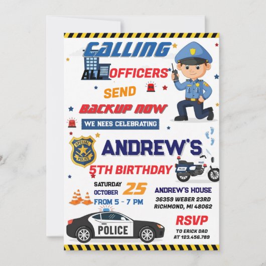 Custom Modern Cop Police Officer Birthday party 招待状 (正面)