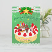  Custom Modern Cute Christmas Cake Bear Green シーズンカード (スタンド正面)