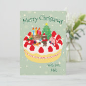  Custom Modern Cute Christmas Cake Bear Moss Green シーズンカード (スタンド正面)