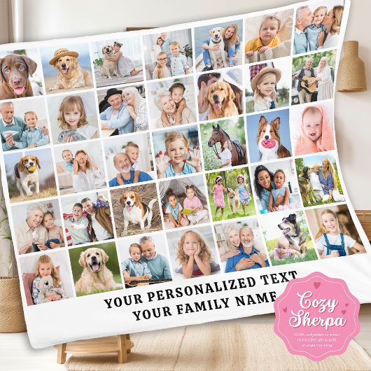 Custom Modern Cute Family Gift 35 Photos Collage シェルパブランケット