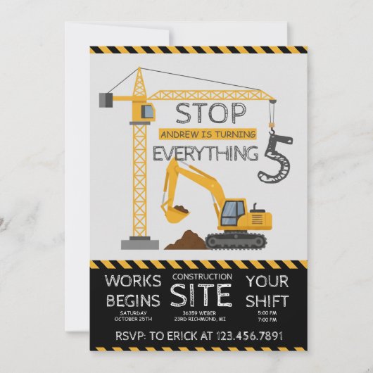 Custom Modern Dump Truck birthday party 招待状 (正面)