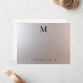 Custom Modern Elegant Initial Monogram Silver ノートカード (正面/裏面インサイチュ)