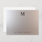 Custom Modern Elegant Initial Monogram Silver ノートカード (正面/裏面)