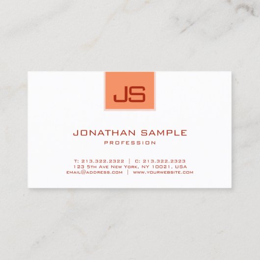 Custom Modern Elegant Minimalist Template Monogram 名刺 (裏面)