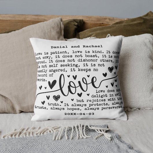 Custom Modern Elegant Name & Date Couple Gift クッション