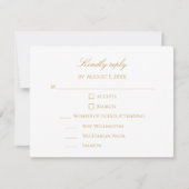 Custom Modern Elegant Script Gold & White Wedding 出欠カード (正面)