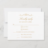 Custom Modern Elegant Script Gold & White Wedding 出欠カード (正面)