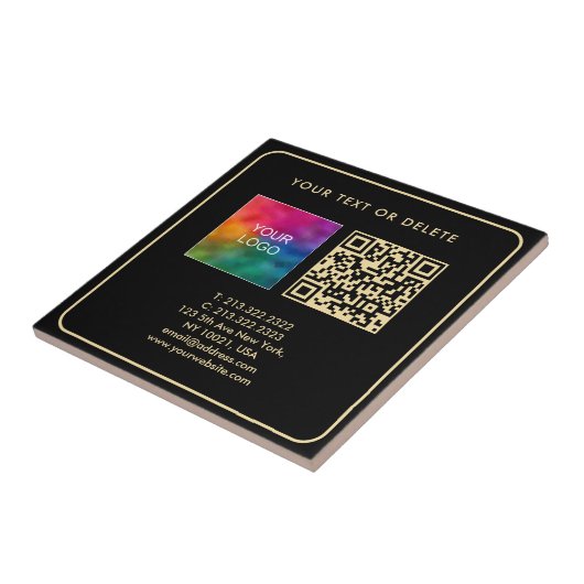 Custom Modern Elegant Template Black Gold QR Code タイル (側面)