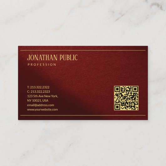 Custom Modern Elegant Template Gold Text QR Code 名刺 (裏面)