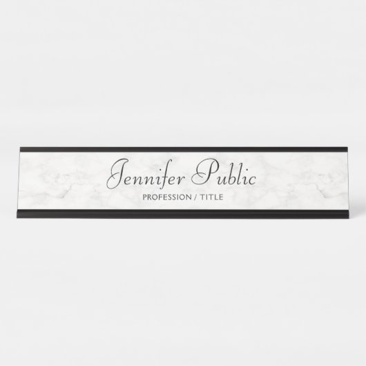 Custom Modern Elegant White Marble Calligraphy デスクネームプレート (正面)