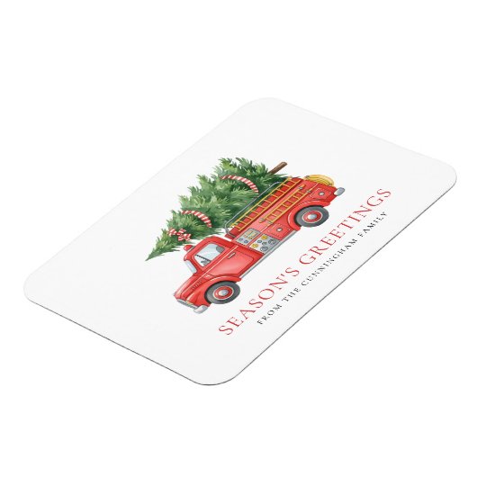 Custom Modern Firefighter Christmas Fire Truck マグネット (左側)