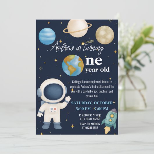 Custom Modern First Trip Around the Sun Birthday 招待状 (スタンド正面)