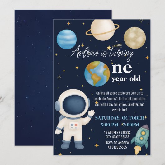 Custom Modern First Trip Around the Sun Birthday 招待状 (正面/裏面)