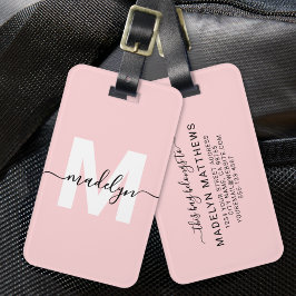 Custom Modern Girly Blush Pink Monogram Name ラゲッジタグ