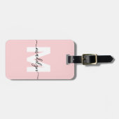 Custom Modern Girly Blush Pink Monogram Name ラゲッジタグ (正面横)