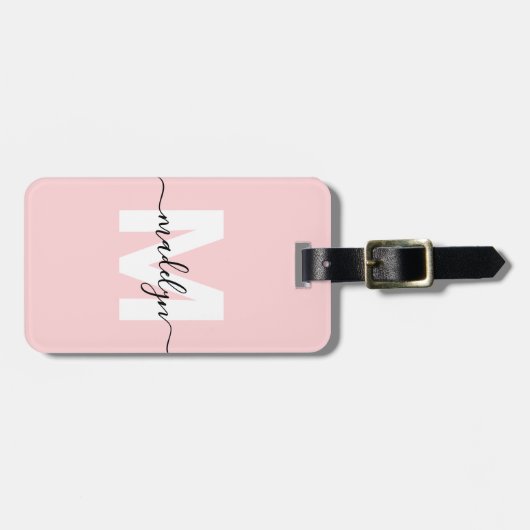 Custom Modern Girly Blush Pink Monogram Name ラゲッジタグ (正面横)