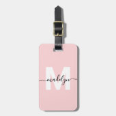 Custom Modern Girly Blush Pink Monogram Name ラゲッジタグ (正面縦)