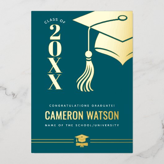 Custom Modern Hat and Tassel Graduation Foil Card 箔シーズンカード (正面)