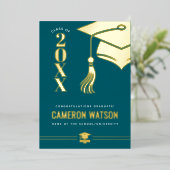 Custom Modern Hat and Tassel Graduation Foil Card 箔シーズンカード (立ち正面)