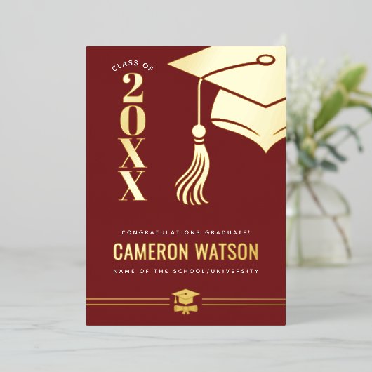 Custom Modern Hat and Tassel Graduation Foil Card 箔シーズンカード (立ち正面)