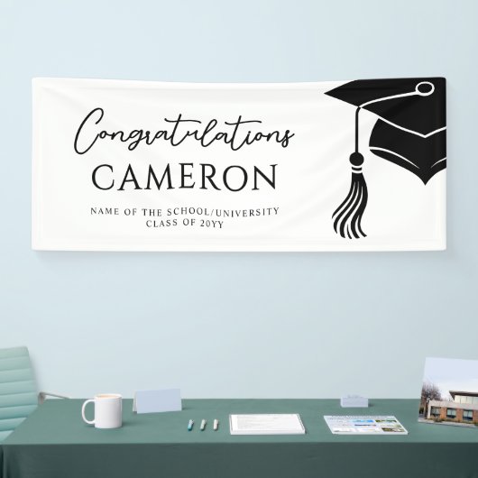 Custom Modern Hat and Tassel Graduation Party 横断幕 (トレードショー)