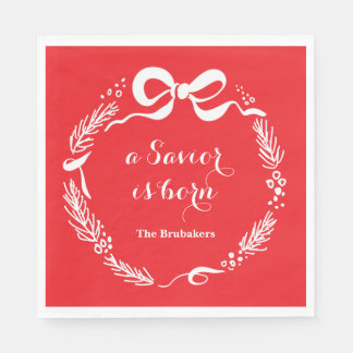 Custom Modern Luke 2 Scripture Red Christmas スタンダードランチョンナプキン