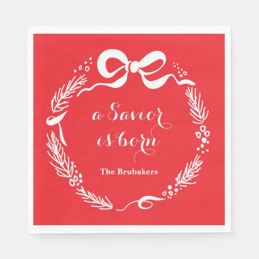 Custom Modern Luke 2 Scripture Red Christmas スタンダードランチョンナプキン (正面)