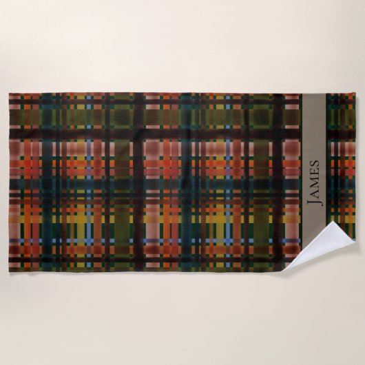 CUSTOM Modern Midcentury Madras ビーチタオル (正面)