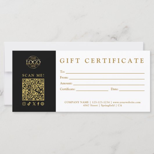 Custom Modern Minimalist Business Gift Certificate (正面)