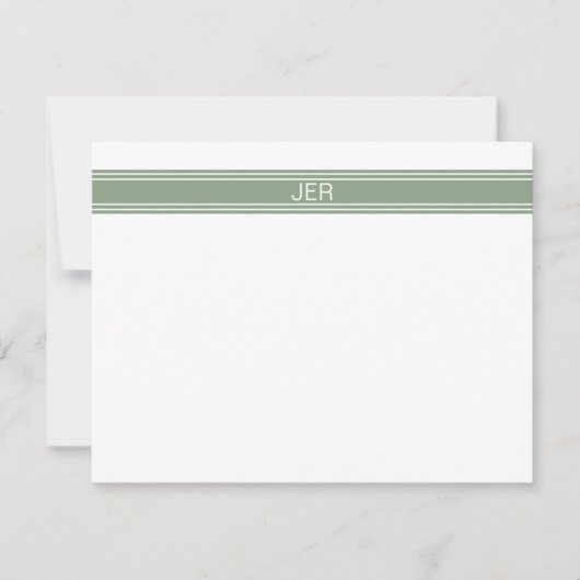 Custom Modern Minimalist Sage Green Monogram ノートカード (正面)