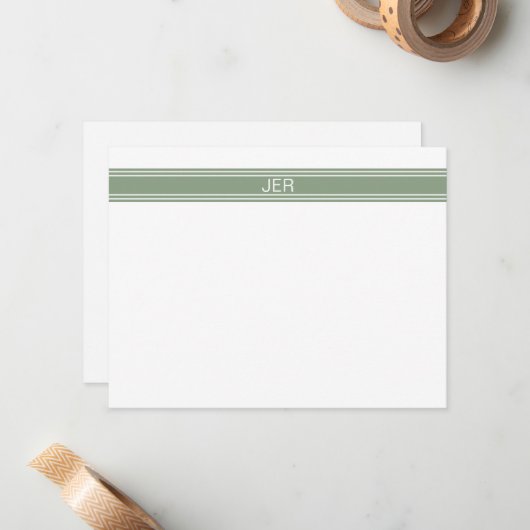 Custom Modern Minimalist Sage Green Monogram ノートカード (正面/裏面インサイチュ)