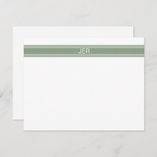 Custom Modern Minimalist Sage Green Monogram ノートカード (正面/裏面)