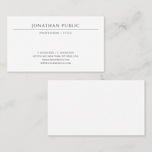 Custom Modern Minimalist Template Elegant 名刺 (正面/裏面)