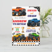 Custom Modern Monster Truck Kids Party Birthday 招待状 (スタンド正面)