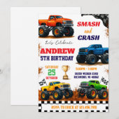 Custom Modern Monster Truck Kids Party Birthday 招待状 (正面/裏面)