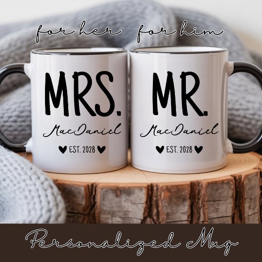 Custom Modern Mr and Mrs Mug Gift for Newlyweds コーヒーマグカップ