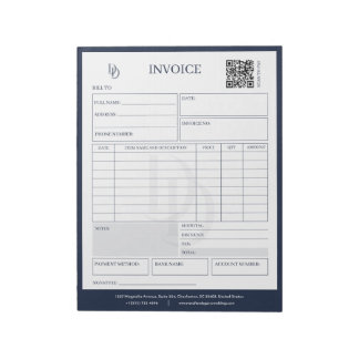 Custom Modern Navy Wedding Planner Invoice Billing ノートパッド
