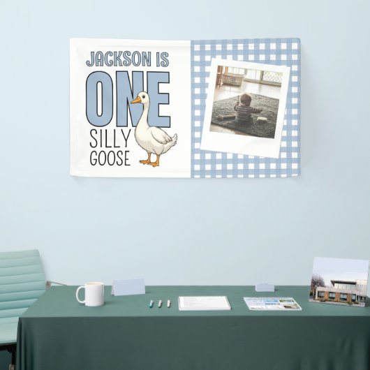 Custom Modern One Silly Goose First Birthday Party 横断幕 (トレードショー)