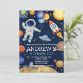 Custom Modern Outer Space Astronaut Birthday 招待状 (スタンド正面)