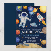 Custom Modern Outer Space Astronaut Birthday 招待状 (正面/裏面)