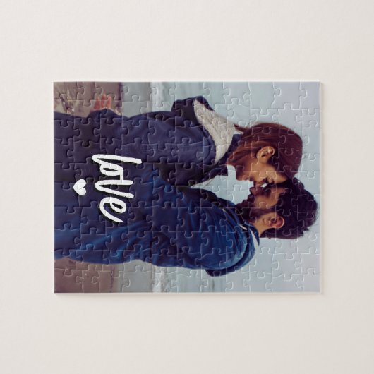 Custom Modern Photo Love Script Couple ジグソーパズル (横)