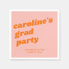 Custom Modern Pink Orange Retro Graduation Party スタンダードカクテルナプキン