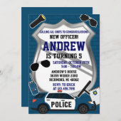 Custom Modern Police Birthday Party Invitation 招待状 (正面/裏面)