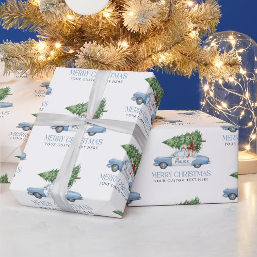 Custom Modern Police Officer Christmas Tree Car ラッピングペーパー (クリスマス)