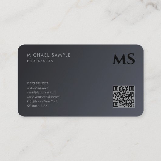 Custom Modern QR Code Elegant Black Monogram 名刺 (裏面)