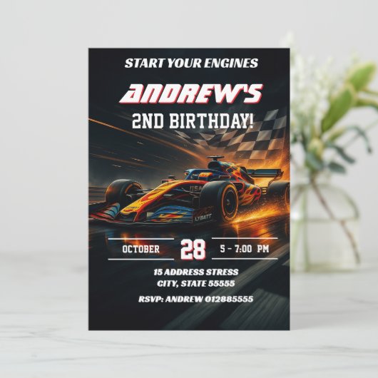 Custom Modern Race Car birthday party 招待状 (スタンド正面)