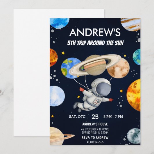 Custom Modern Rocket Ship Outer Space Birthday 招待状 (正面/裏面)