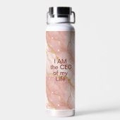Custom Modern Rose Quartz Marble Gold ウォーターボトル (背面)